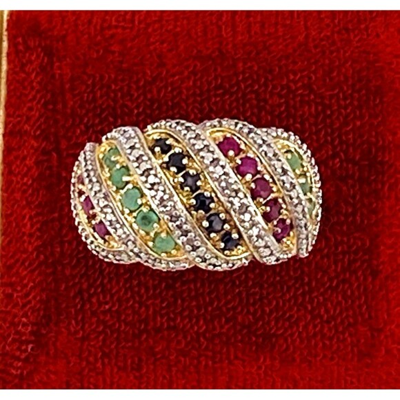 Ross Simmons Gold Over Sterling Set Multi Gem Bombe Ring n Huggie Hoop Earrings - Picture 10 of 15